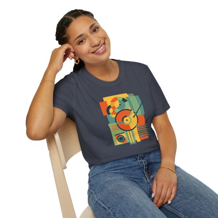 Retro Geometric Vinyl Record T-Shirt — Vintage Music Graphic Tee